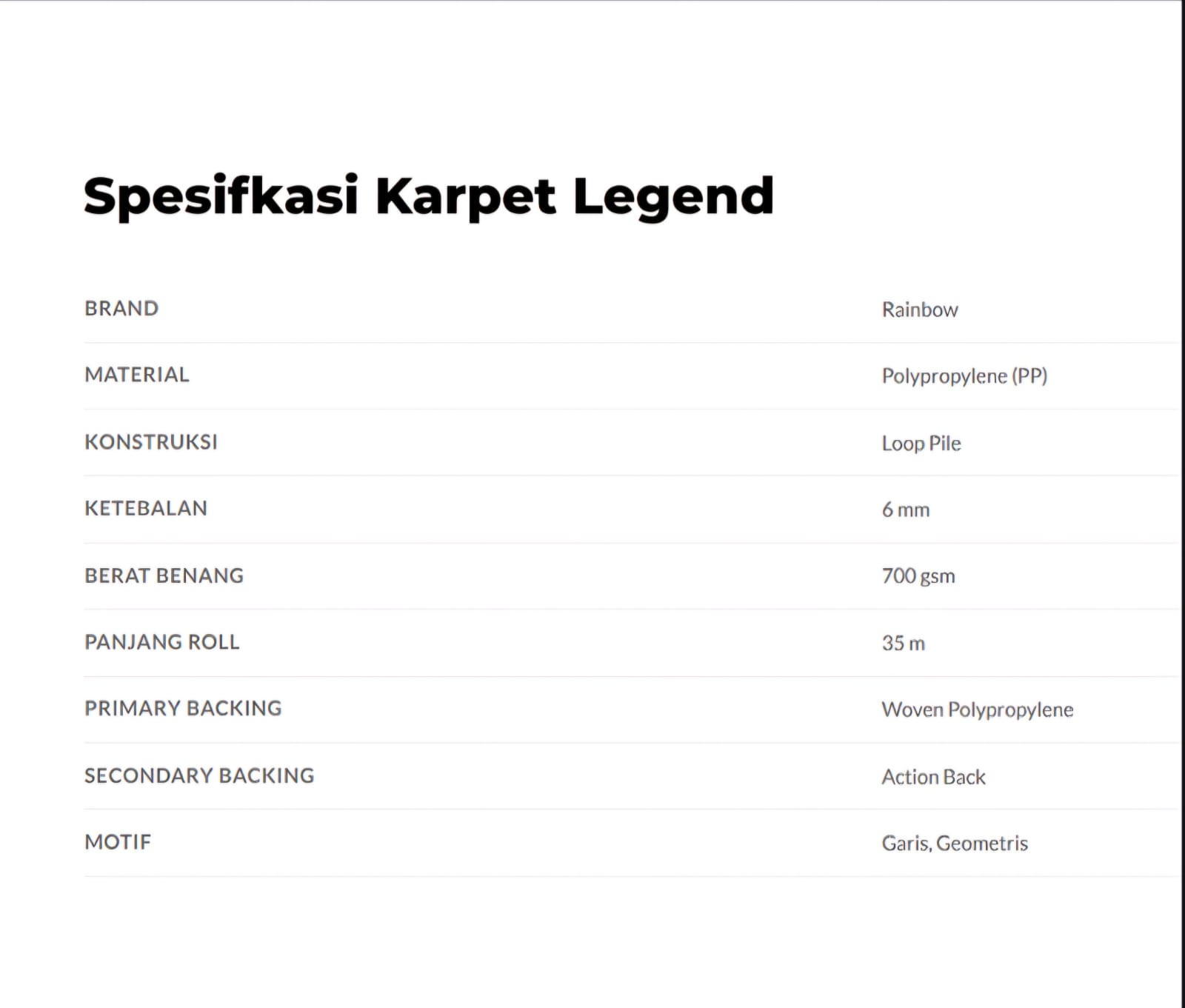 KARPET ROL LEGEND